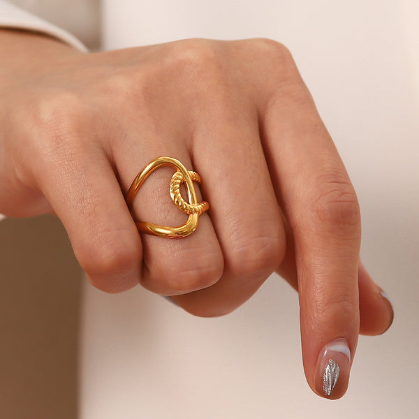 Women IG Style Irregular Geometric Stainless Steel 18K Gold Plated Rings