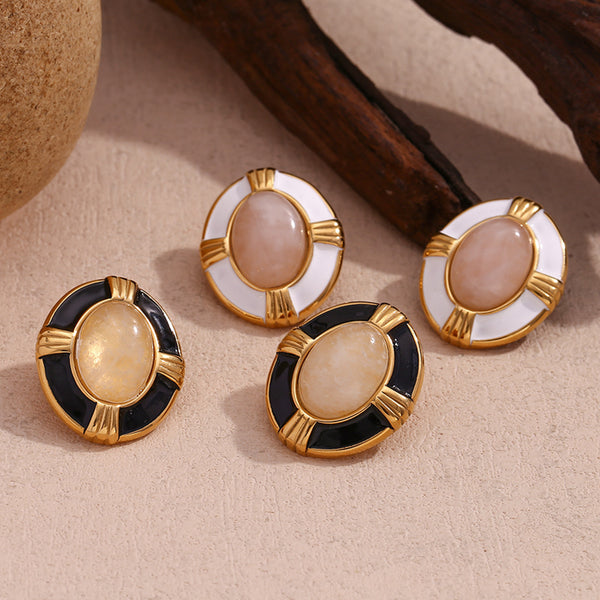 Fashion Ellipse Geometric Stainless Steel 18K Gold Plated Stud Earrings