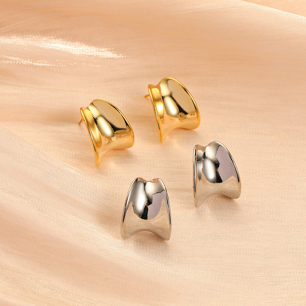 Minimalist Asymmetrical Copper Electroplating Stud Earrings