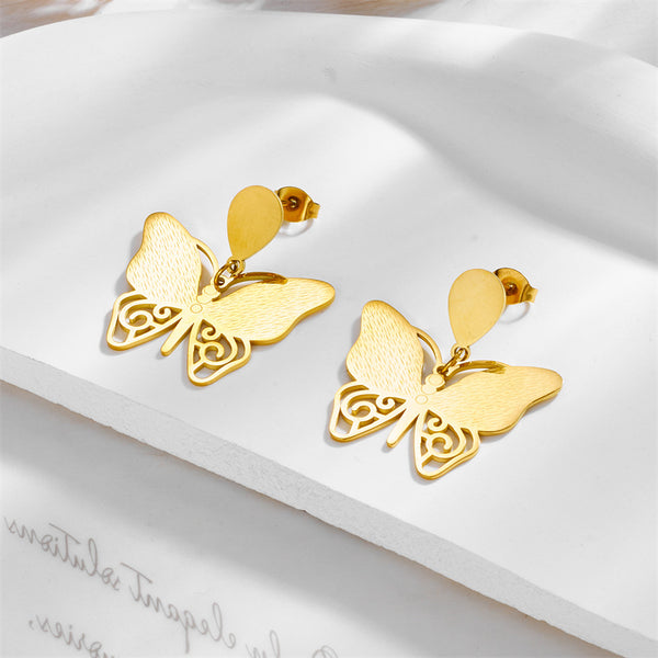 Fashion Butterfly Insect Titanium Steel Electroplating Earrings