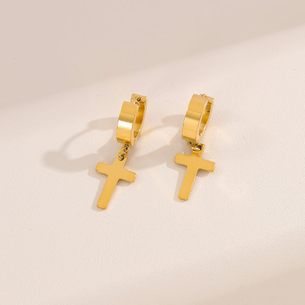 Cross Minimalist Geometric Stainless Steel Polishing Earrings