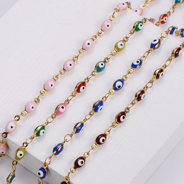 Women Ethnic Totem Eye Titanium Steel Oil Dripping Bracelets