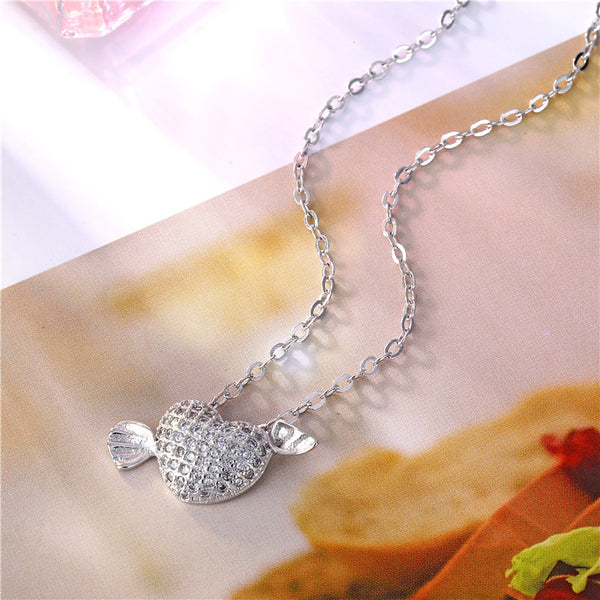 Korean Women Four-leaf Clover Titanium Steel Diamond Inlay Necklaces