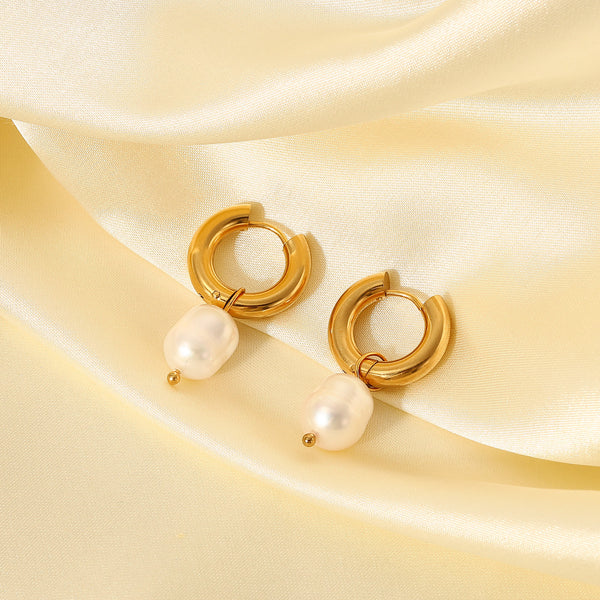 IG Style Round Geometric Stainless Steel 18K Gold Plated Earrings