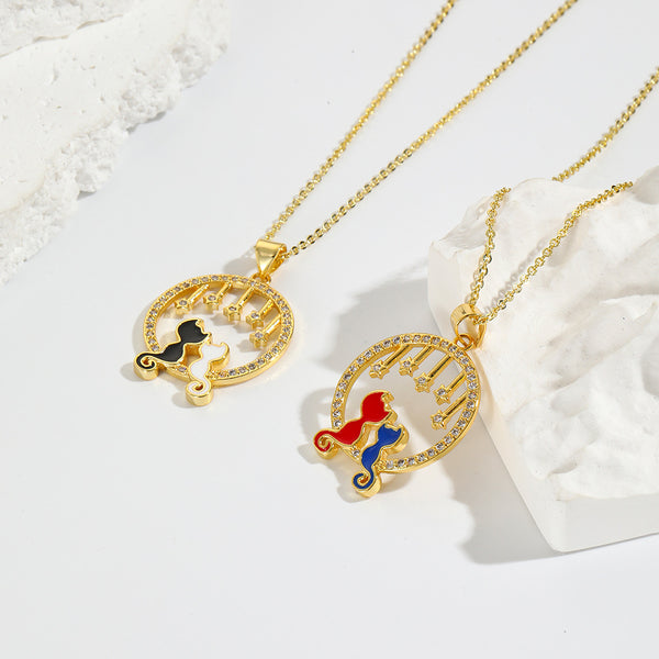 Minimalist Cat Chinese Zodiac Animal Zircon Diamond Inlay Necklaces