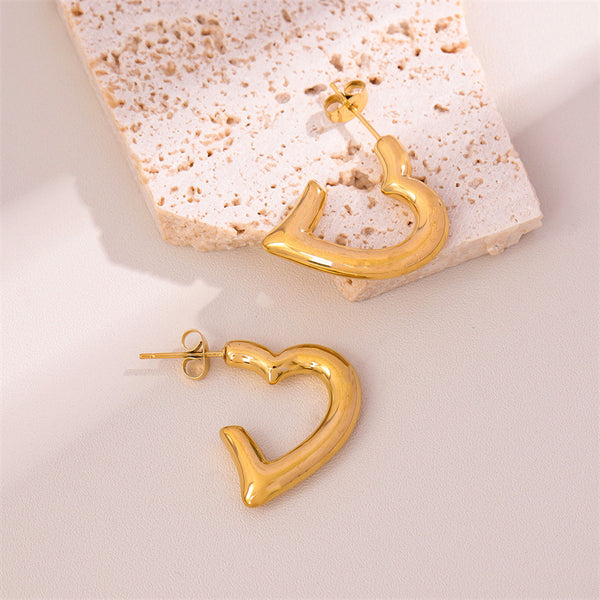 Heart Minimalist Geometric Stainless Steel Polishing Earrings