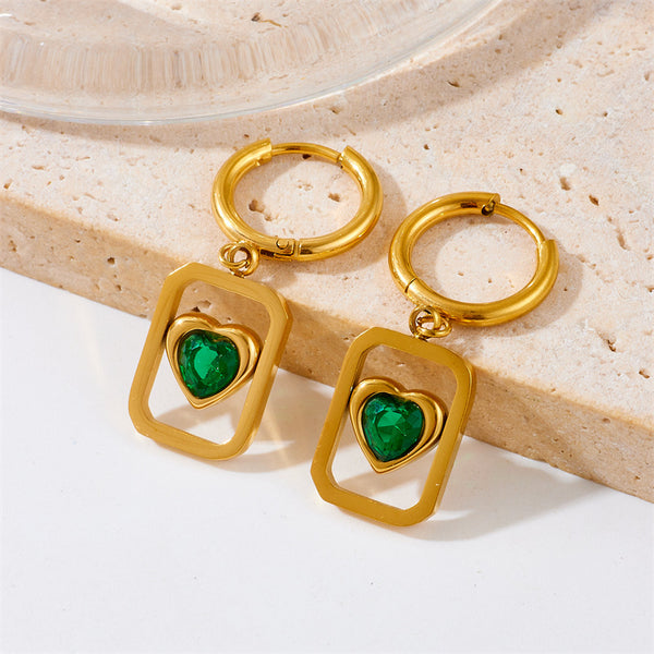 Fashion Square Heart Titanium Steel Electroplating Earrings