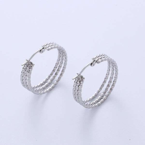 Women Ethnic Rose Flower Leaf Crown Titanium Steel Earrings