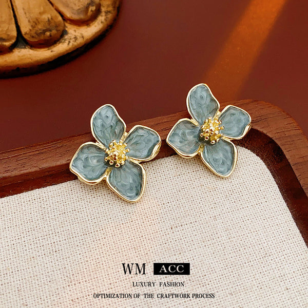 Luxurious Flower Flower Alloy Oil Dripping Earrings