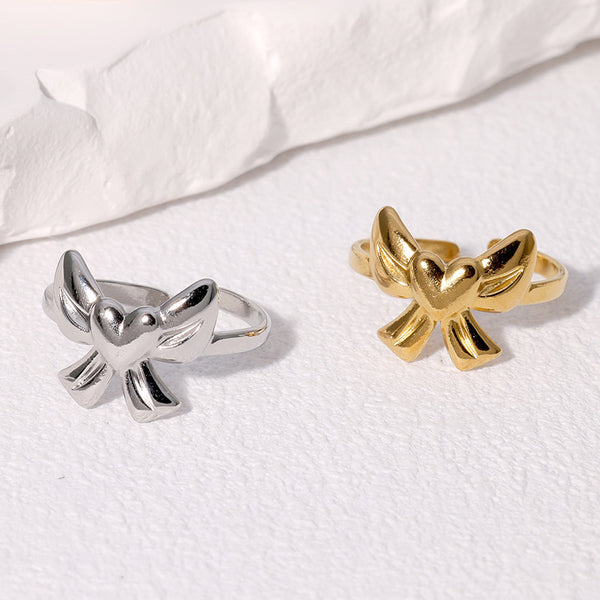 Cute Bowknot Heart Bowknot Heart Stainless Steel Electroplating Rings