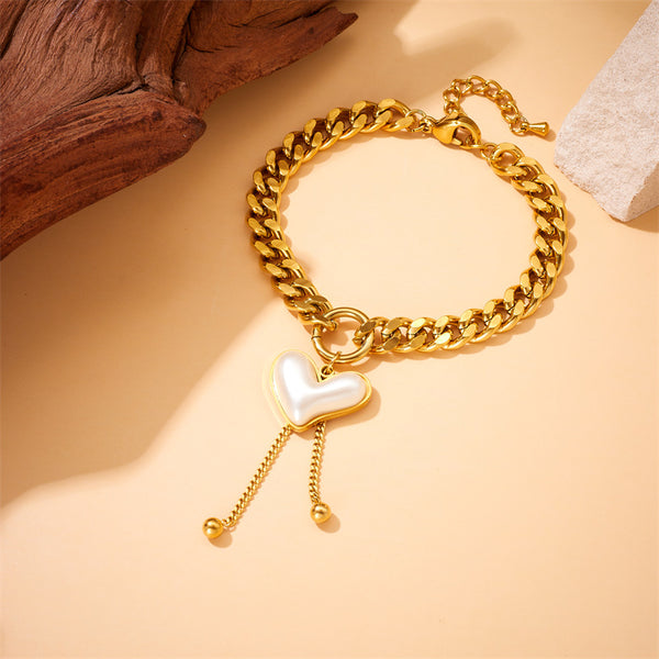 Fashion Women Heart Chain Tassel Stainless Steel Electroplating Bracelets