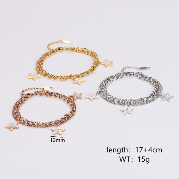 Women IG Style Pentagram Rhombus Stainless Steel Electroplating Bracelets