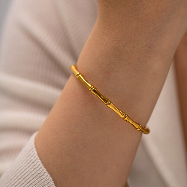 Women IG Style Bamboo Geometric Stainless Steel 18K Gold Plated Bracelets