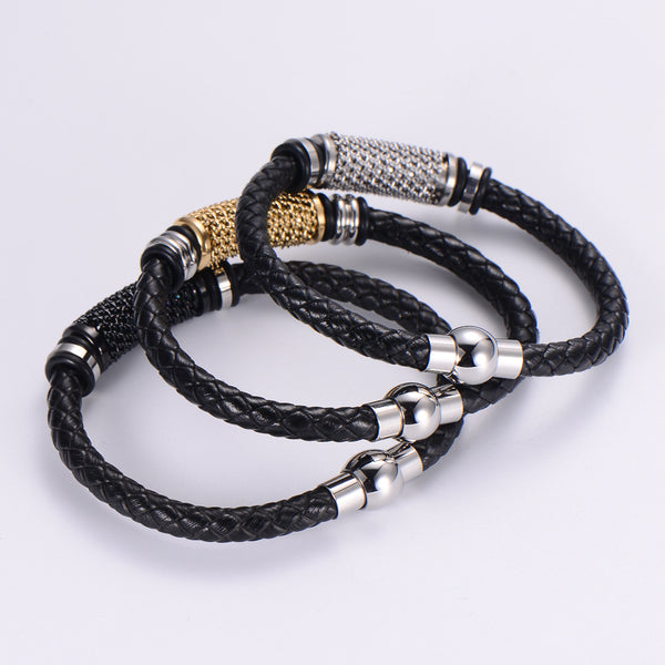 Unisex Minimalist Metal Chain Leather Bangles