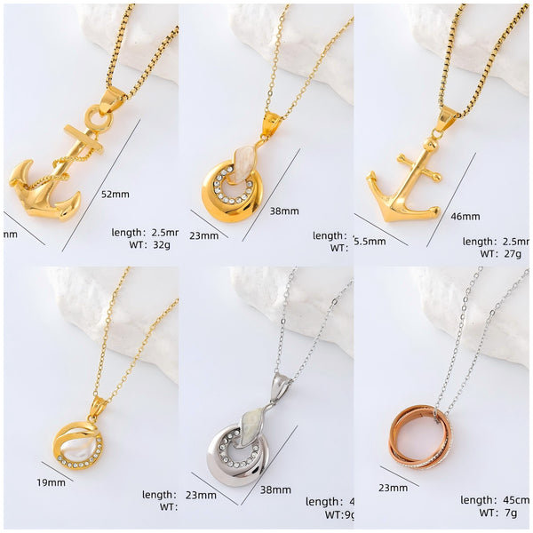 Minimalist Anchor Circle Geometric Stainless Steel Pendants