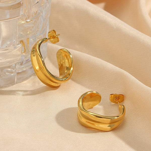 Minimalist Circle Geometric Stainless Steel 18K Gold Plated Earrings