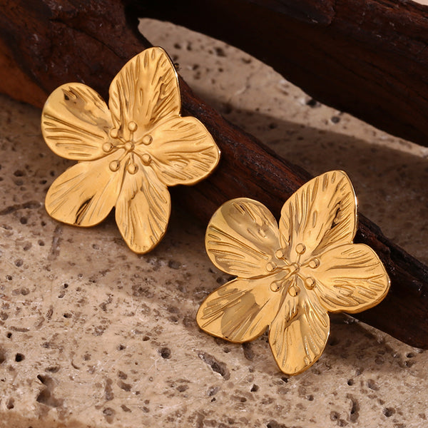 Fashion Petal Geometric Stainless Steel 18K Gold Plated Stud Earrings