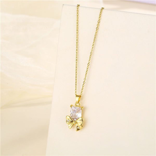 Women Minimalist Geometric Metal Bowknot Stainless Steel Electroplating Necklaces