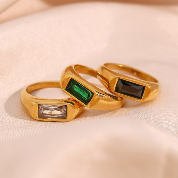 Minimalist Fashion Quadrilateral Round Geometric Stainless Steel 18K Gold Plated Rings