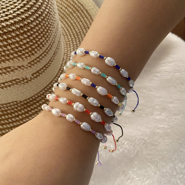 Women Pearl Rhombus Artificial Pearl Knitting Bracelets