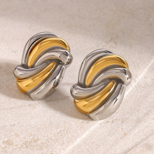 Stripe Wave Stainless Steel Electroplating Stud Earrings