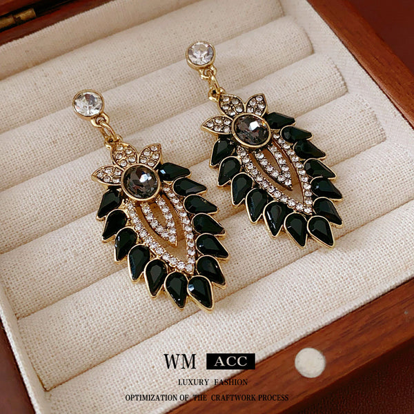 Medieval Leaf Geometric Leaf Alloy Oil Dripping Earrings