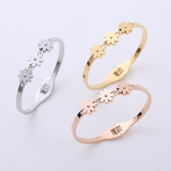 Minimalist Little Daisy Stainless Steel Electroplating Bangles