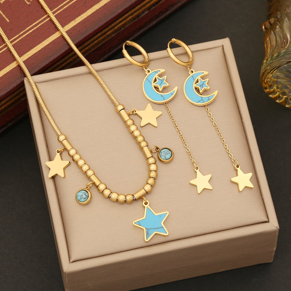 Expressive Moon Star Stainless Steel Electroplating Necklaces