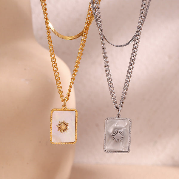 Fashion Quadrilateral Geometric Stainless Steel 18K Gold Plated Necklaces