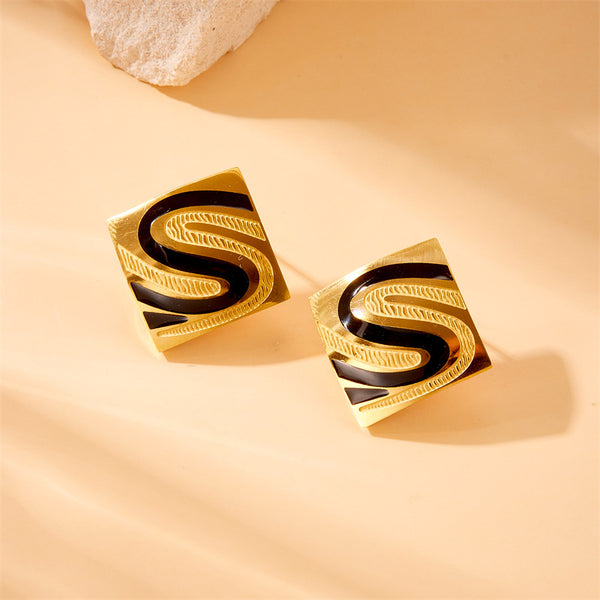 Fashion Square Geometric Stainless Steel Electroplating Stud Earrings