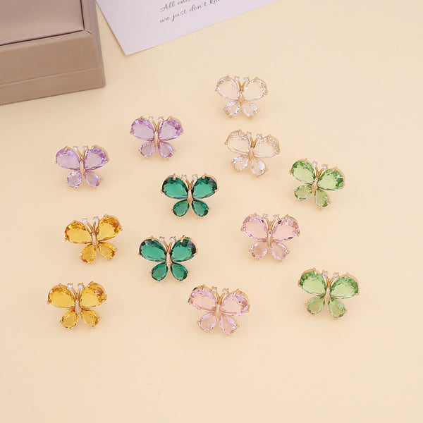 Women Butterfly Insect Metal Electroplating Stud Earrings