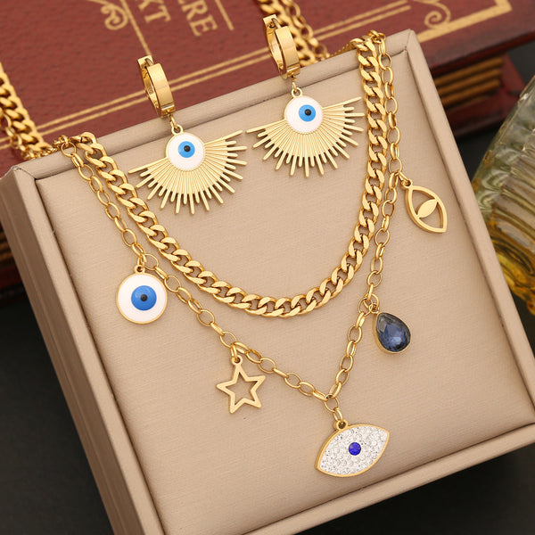 Expressive Eye Stainless Steel Oil Dripping Necklaces