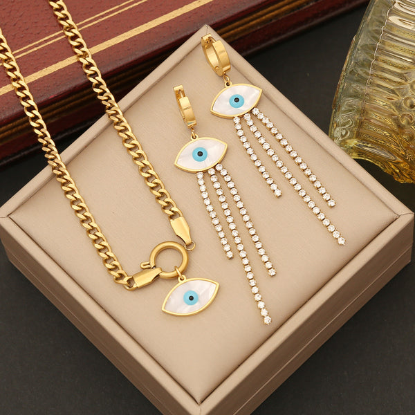 Expressive Eye Stainless Steel Oil Dripping Necklaces