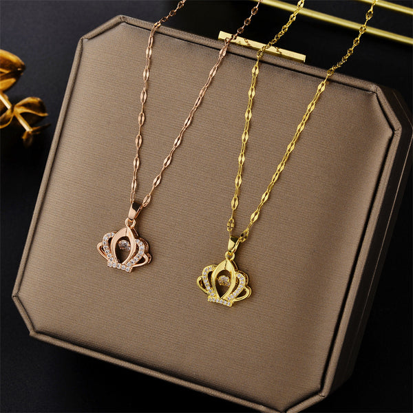 Crown Titanium Steel 18K Gold Plated Necklaces