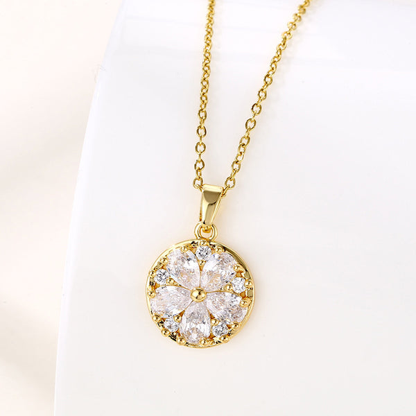 Women Minimalist Geometric Metal Flower Stainless Steel Electroplating Necklaces