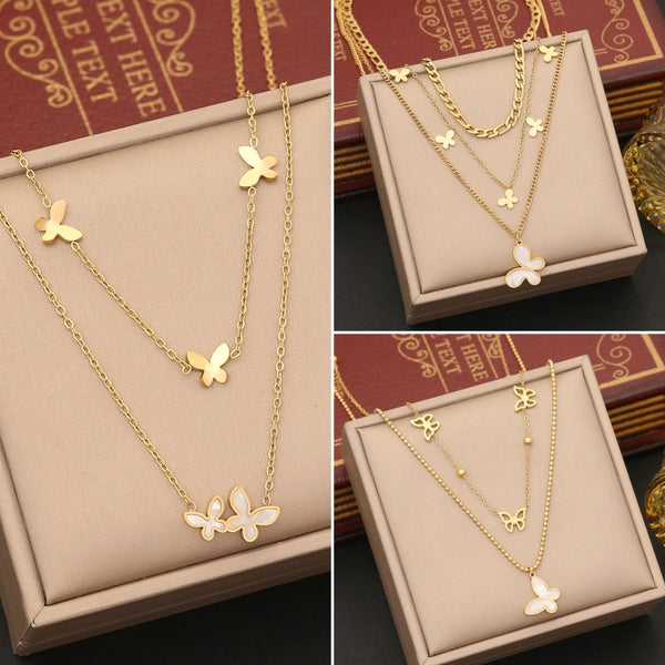 Fashion Butterfly Insect Stainless Steel Electroplating Necklaces