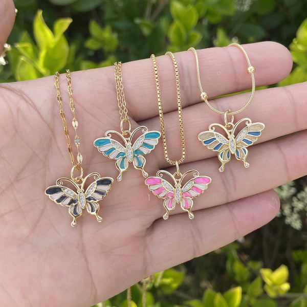 Women Butterfly Copper Oil Dripping Pendants