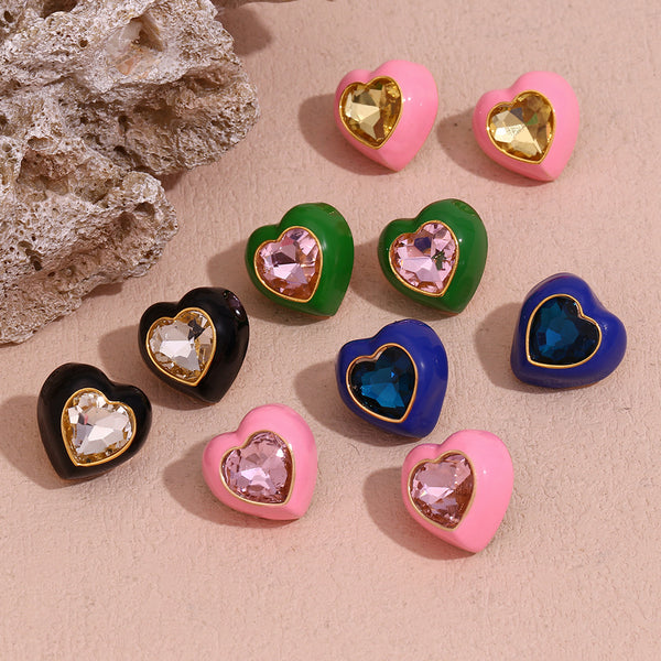 Fashion Heart Stainless Steel 18K Gold Plated Stud Earrings