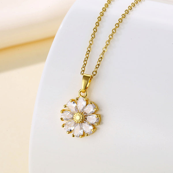 Women Minimalist Geometric Metal Flower Stainless Steel Electroplating Necklaces