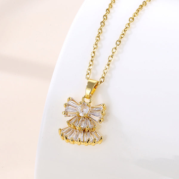 Korean Women Geometric Metal Titanium Steel Diamond Inlay Necklaces