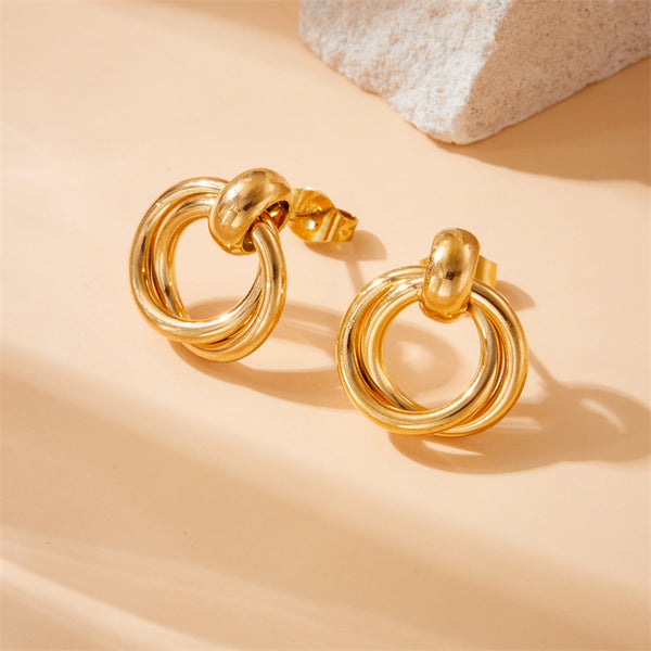 Fashion Round Geometric Stainless Steel Electroplating Stud Earrings