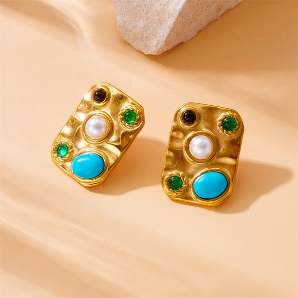 Fashion Square Geometric Stainless Steel Electroplating Stud Earrings