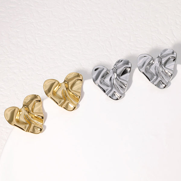 Minimalist Heart Stainless Steel Electroplating Stud Earrings