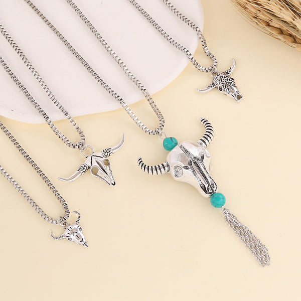 Women Retro Vintage Cow Skull Alloy Electroplating Pendants