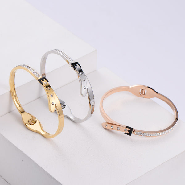 Women Metal Diamond Stainless Steel Bangles