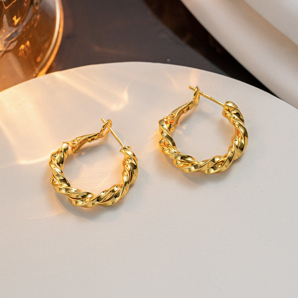 Minimalist Twisted Geometric Titanium Steel 18K Gold Plated Earrings