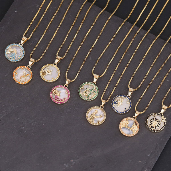 Women Shell Metal Zodiac Sign Shell Pendants