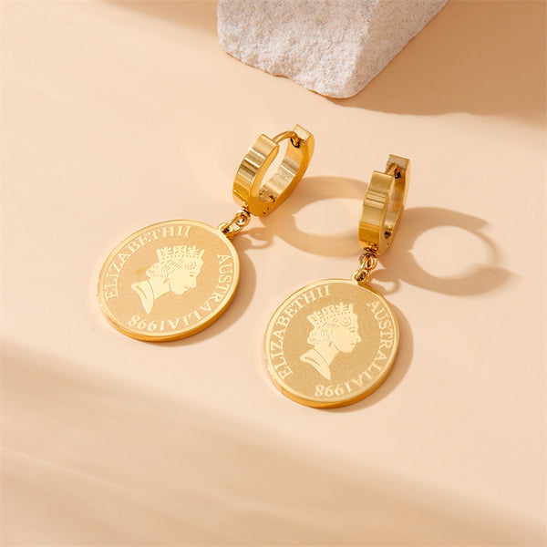 Fashion Coin Geometric Stainless Steel Electroplating Earrings