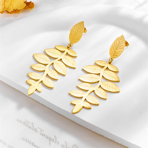 Fashion Leaf Titanium Steel Electroplating Earrings