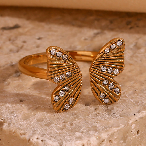 Women Fashion Butterfly Geometric Chinese Zodiac Animal Stainless Steel 18K Gold Plated Rings